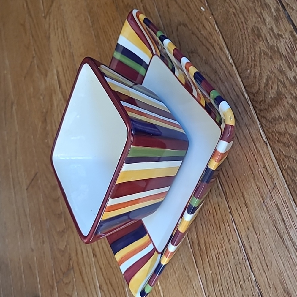 The Pampered Chef Simple Additions Stripe Set Plate Dip Bowl
